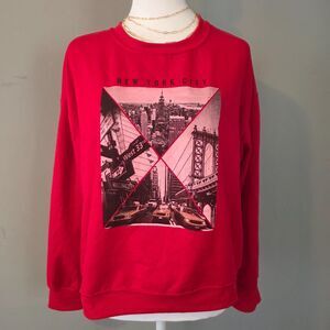 Women's Long Sleeve Red Pullover Sweatshirt NYC Streetwear Athleisure Size M